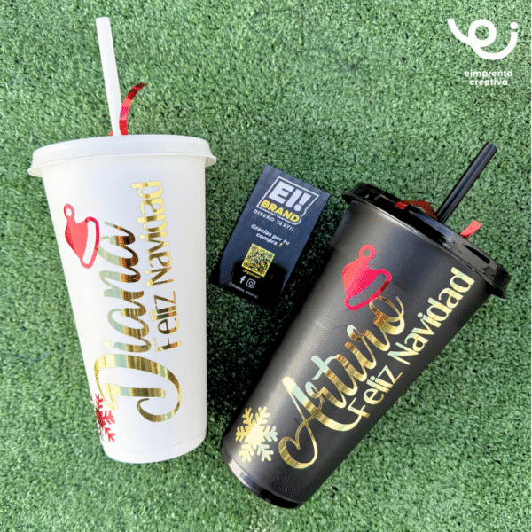 VASO CON POPOTE NAVIDEÑO