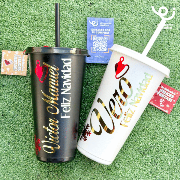 VASO CON POPOTE NAVIDEÑO